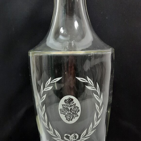 Vintage (1960s) Etched 4 Roses Wreath Design Empty Whiskey Glass Bottle Decanter - Picture 1 of 5